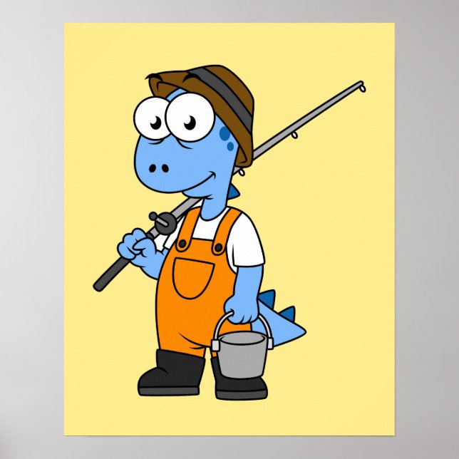 Illustration Of An Allosaurus Fisherman. Poster (Front)
