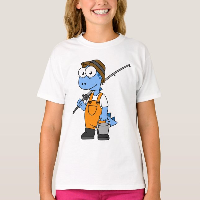 Illustration Of An Allosaurus Fisherman. T-Shirt (Front)