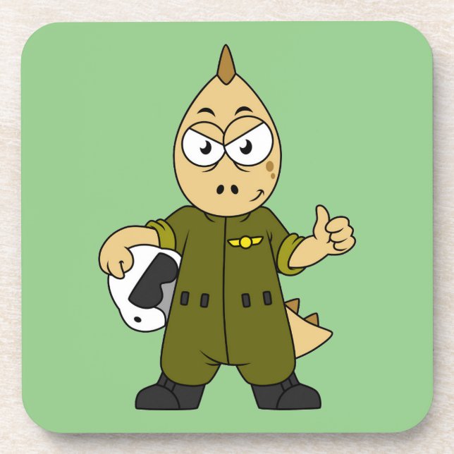 Illustration Of An Allosaurus Jet Pilot. Beverage Coaster (Front)