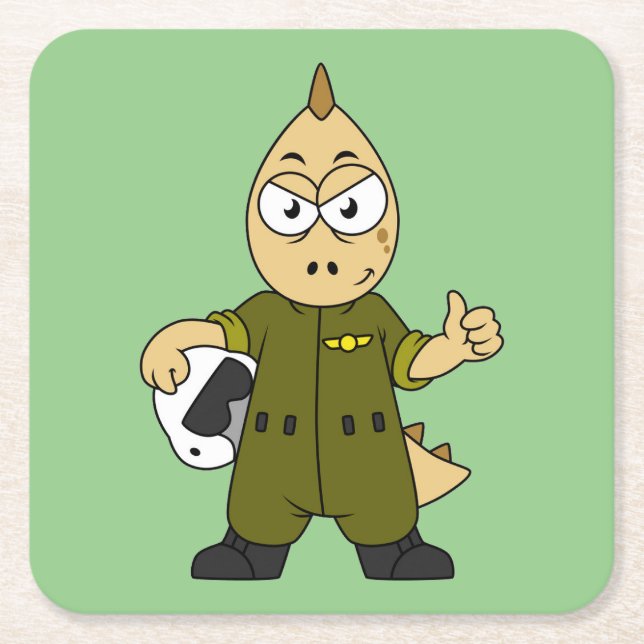 Illustration Of An Allosaurus Jet Pilot. Square Paper Coaster (Front)