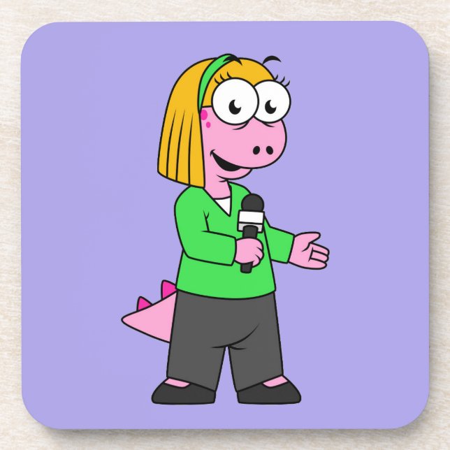Illustration Of An Allosaurus News Reporter. Beverage Coaster (Front)