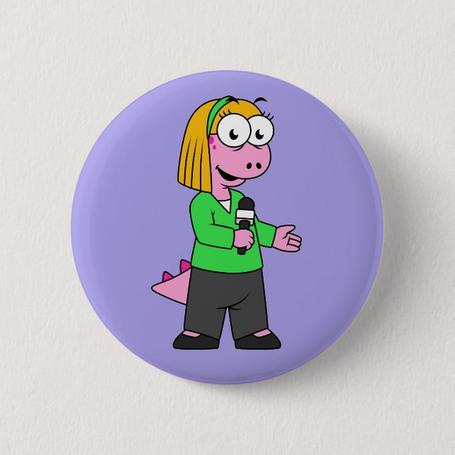 Illustration Of An Allosaurus News Reporter. Button (Front)