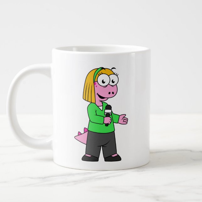 Illustration Of An Allosaurus News Reporter. Giant Coffee Mug (Left)
