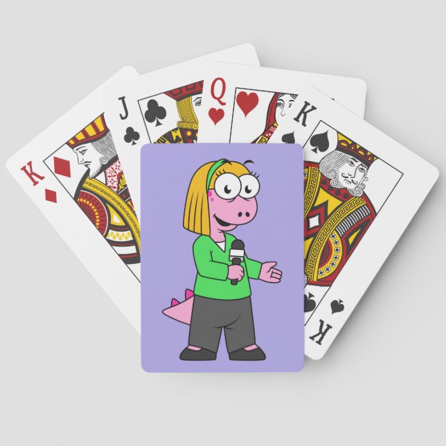 Illustration Of An Allosaurus News Reporter. Poker Cards (Back)