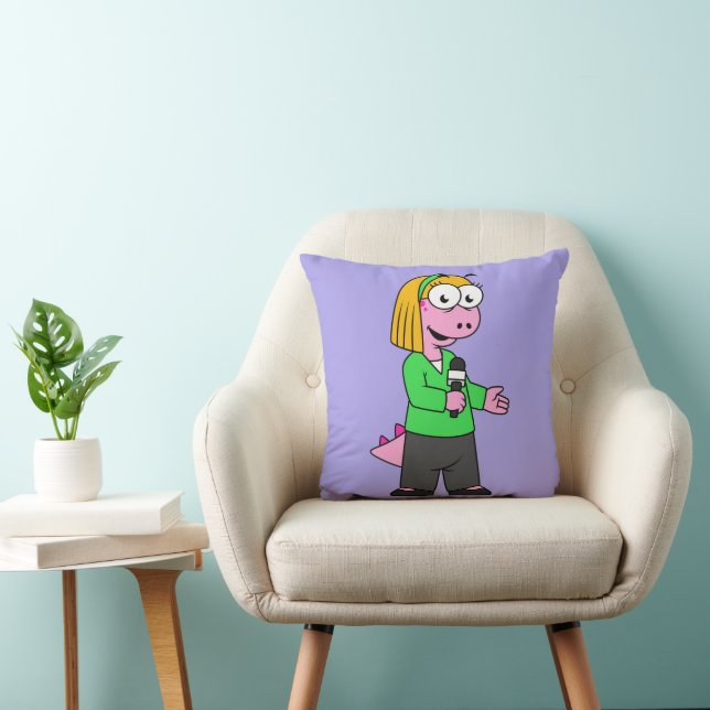 Illustration Of An Allosaurus News Reporter. Throw Pillow (Chair)