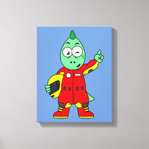 Illustration Of An Allosaurus Race Car Driver. Canvas Print