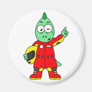 Illustration Of An Allosaurus Race Car Driver. Magnet