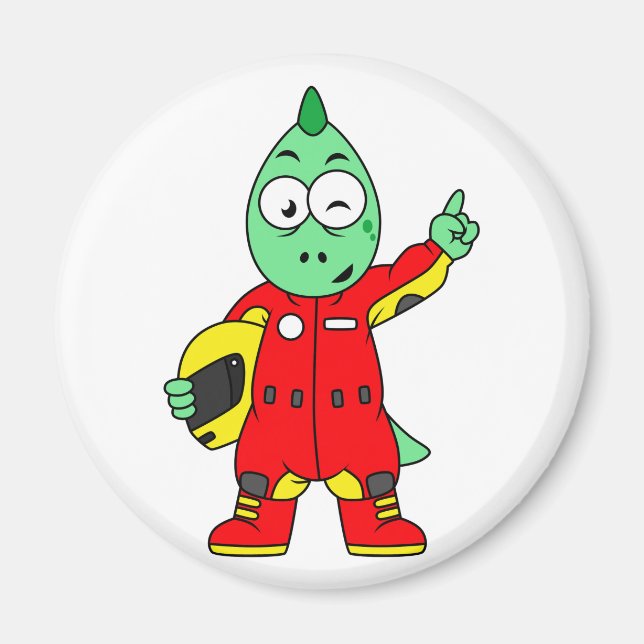 Illustration Of An Allosaurus Race Car Driver. Magnet (Front)