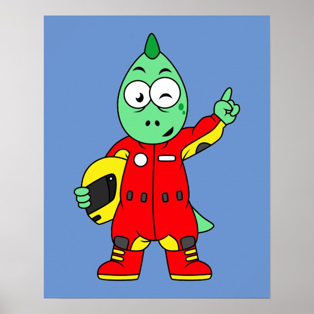 Illustration Of An Allosaurus Race Car Driver. Poster (Front)