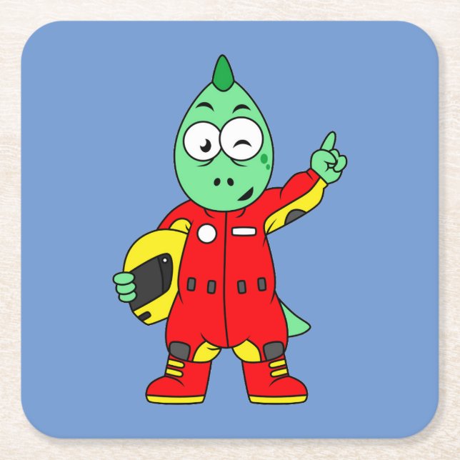 Illustration Of An Allosaurus Race Car Driver. Square Paper Coaster (Front)