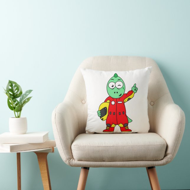 Illustration Of An Allosaurus Race Car Driver. Throw Pillow (Chair)