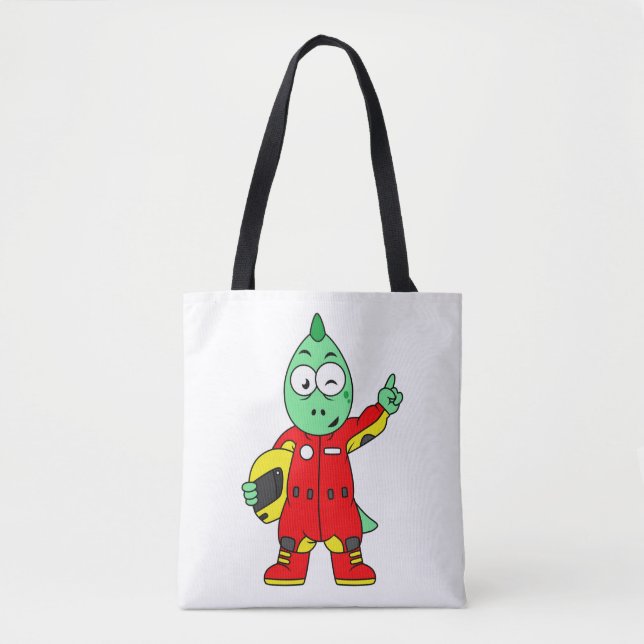 Illustration Of An Allosaurus Race Car Driver. Tote Bag (Front)