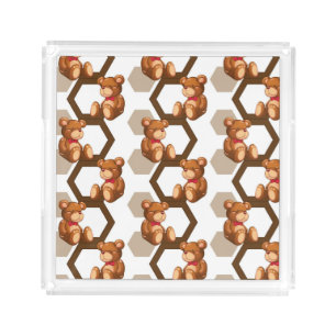 illustration of an array of teddy bear on white acrylic tray