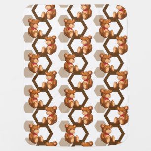 illustration of an array of teddy bear on white baby blanket