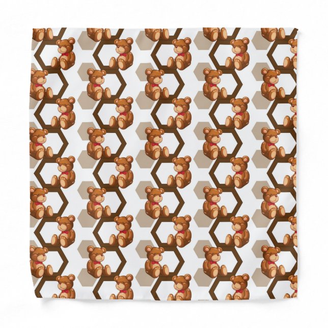 illustration of an array of teddy bear on white bandana (Front)
