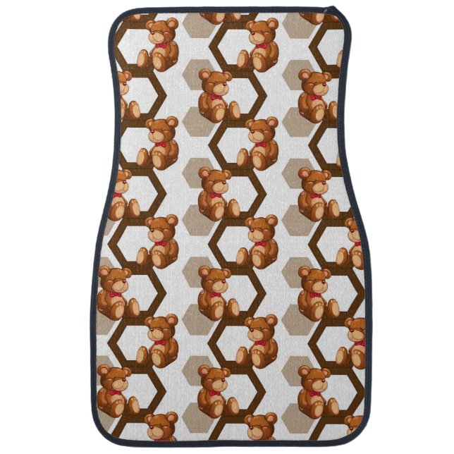 illustration of an array of teddy bear on white car mat (Front)