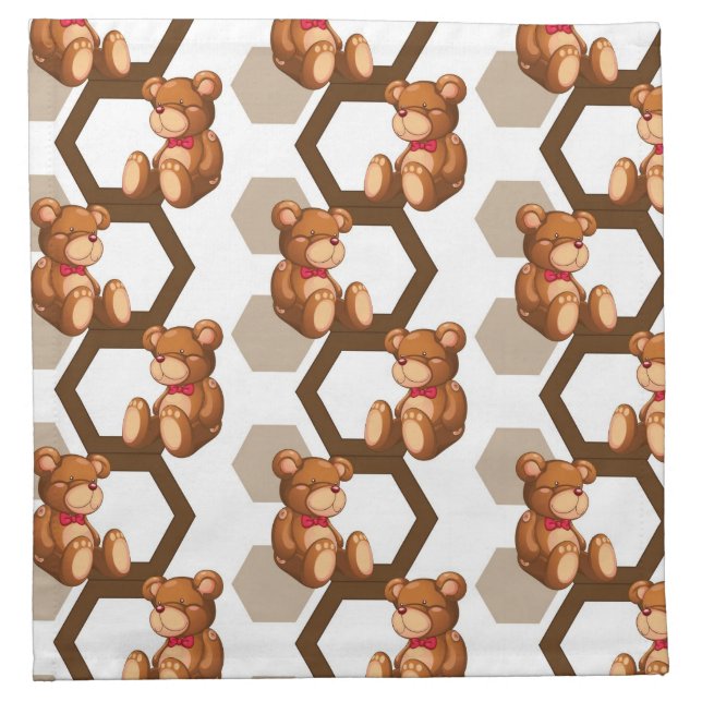 illustration of an array of teddy bear on white cloth napkin (Front)