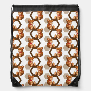 illustration of an array of teddy bear on white drawstring bag