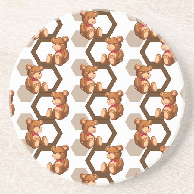 illustration of an array of teddy bear on white drink coaster (Front)