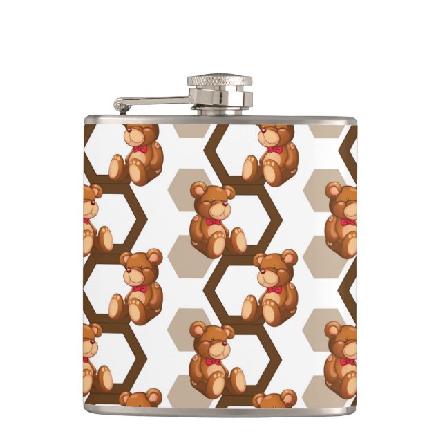 illustration of an array of teddy bear on white flask (Front)