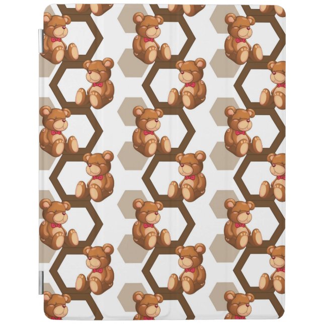 illustration of an array of teddy bear on white iPad smart cover (Front)