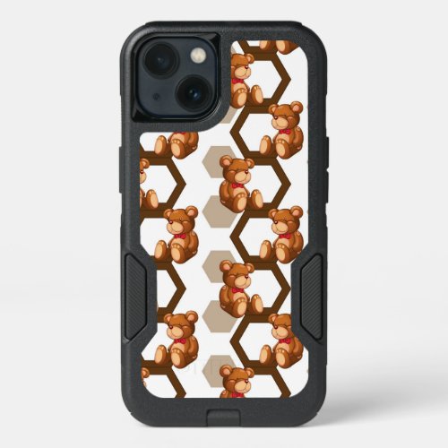 illustration of an array of teddy bear on white iPhone 13 case