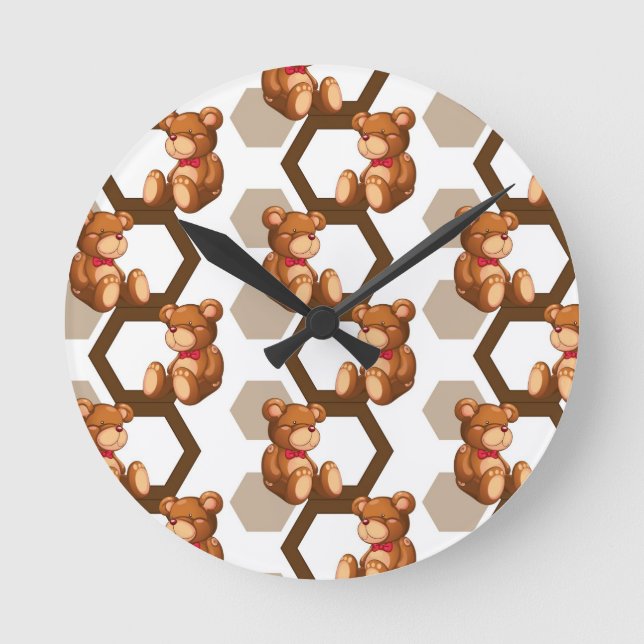 illustration of an array of teddy bear on white round clock (Front)