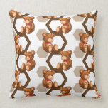 illustration of an array of teddy bear on white throw pillow