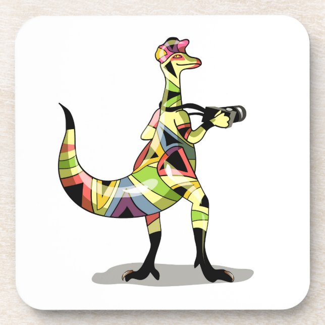 Illustration Of An Iguanodon Photographer. Beverage Coaster (Front)
