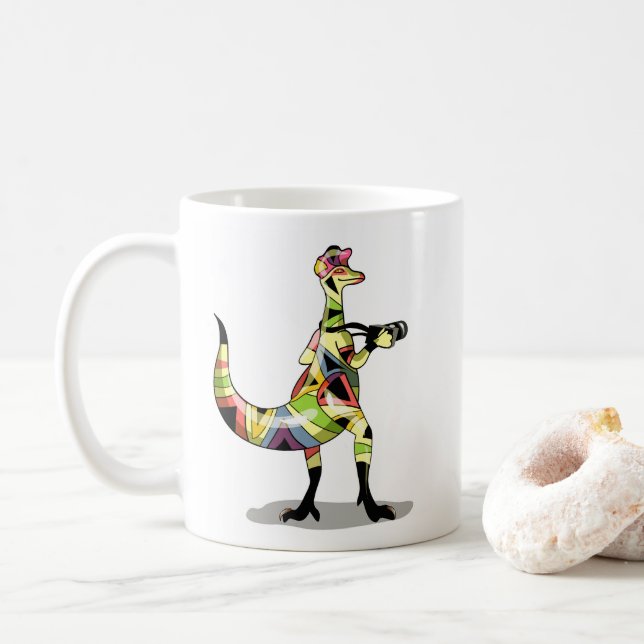 Illustration Of An Iguanodon Photographer. Coffee Mug (With Donut)