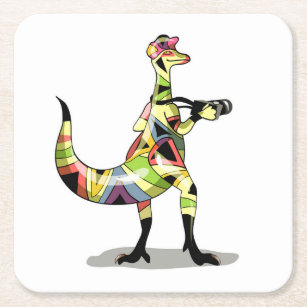 Illustration Of An Iguanodon Photographer. Square Paper Coaster
