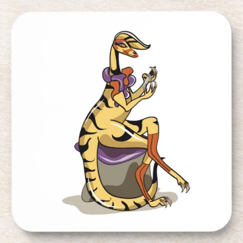 Illustration Of An Iguanodon Polishing Her Nails Beverage Coaster