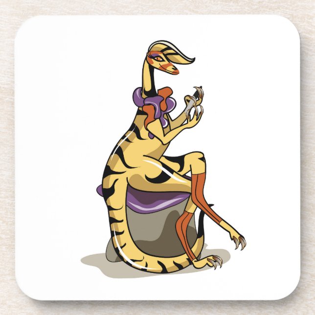 Illustration Of An Iguanodon Polishing Her Nails. Beverage Coaster (Front)
