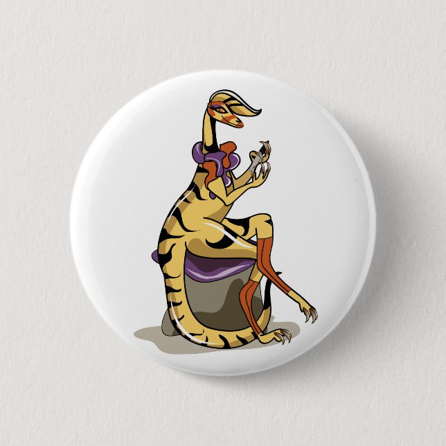 Illustration Of An Iguanodon Polishing Her Nails. Button (Front)