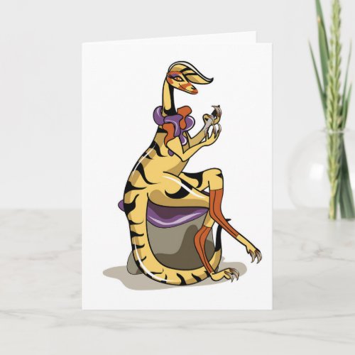 Illustration Of An Iguanodon Polishing Her Nails Card