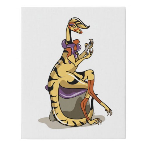 Illustration Of An Iguanodon Polishing Her Nails Faux Canvas Print