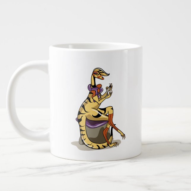 Illustration Of An Iguanodon Polishing Her Nails. Giant Coffee Mug (Left)
