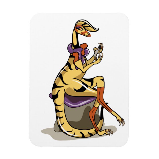 Illustration Of An Iguanodon Polishing Her Nails. Magnet (Vertical)
