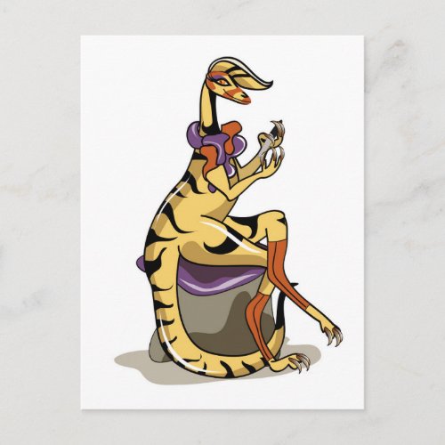 Illustration Of An Iguanodon Polishing Her Nails Postcard
