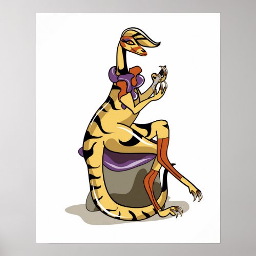 Illustration Of An Iguanodon Polishing Her Nails Poster