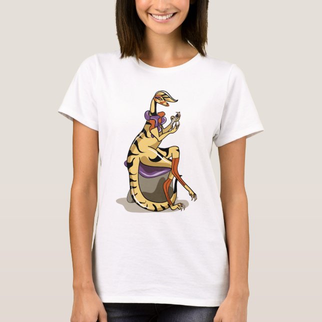 Illustration Of An Iguanodon Polishing Her Nails. T-Shirt (Front)