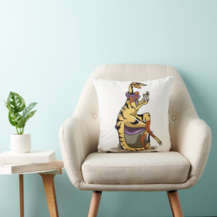 Illustration Of An Iguanodon Polishing Her Nails. Throw Pillow