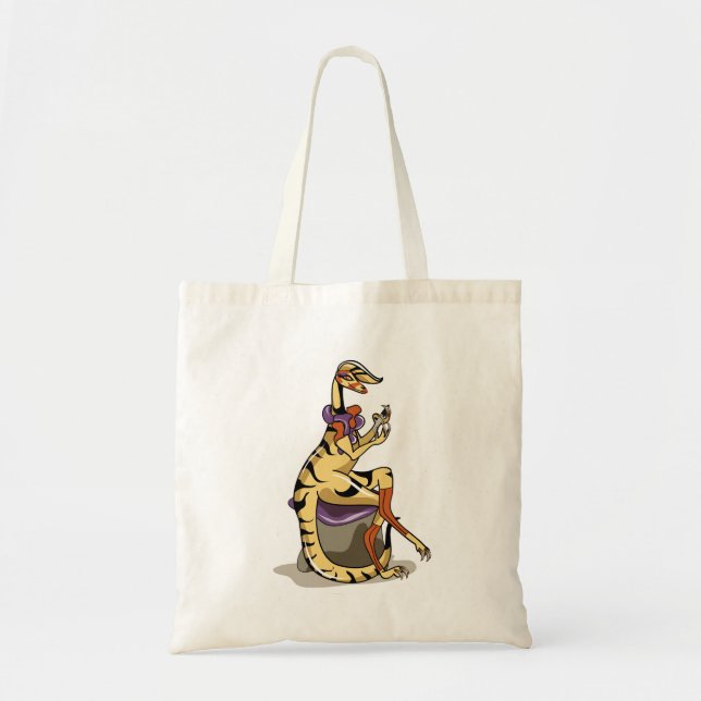 Illustration Of An Iguanodon Polishing Her Nails. Tote Bag (Front)