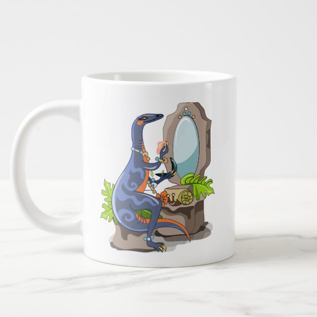 Illustration Of An Iguanodon Putting On Make-Up. Giant Coffee Mug (Left)