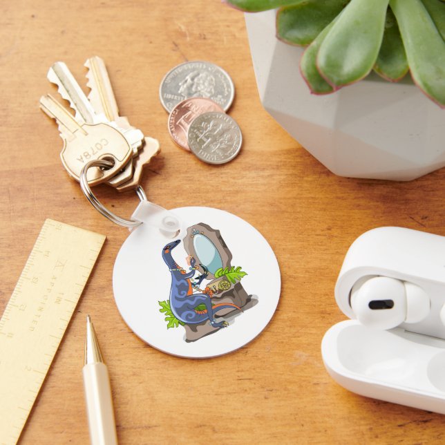 Illustration Of An Iguanodon Putting On Make-Up. Keychain (Desk)