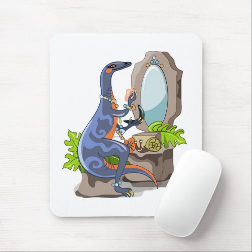 Illustration Of An Iguanodon Putting On Make_Up Mouse Pad