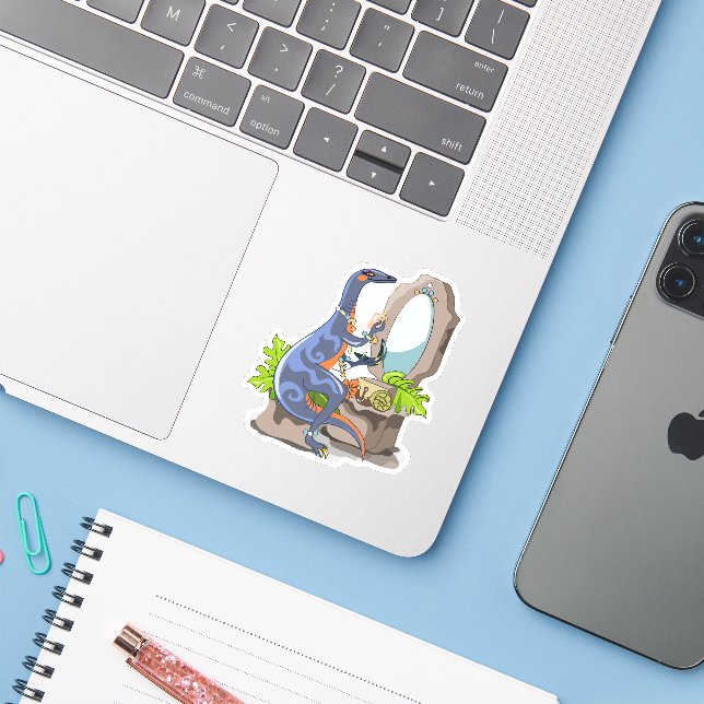 Illustration Of An Iguanodon Putting On Make-Up. Sticker (Laptop w/ iPhone)