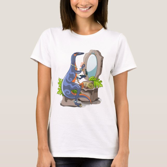Illustration Of An Iguanodon Putting On Make-Up. T-Shirt (Front)