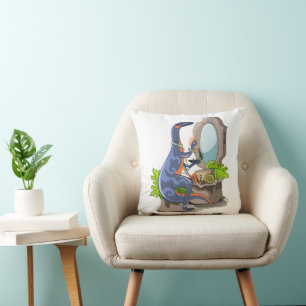 Illustration Of An Iguanodon Putting On Make-Up. Throw Pillow