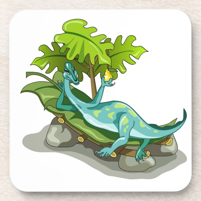 Illustration Of An Iguanodon Sunbathing. Beverage Coaster (Front)